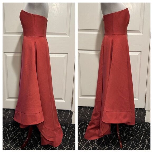 C/MEO COLLECTIVE WE WOKE UP HIGH/LOW STRAPLESS DRESS IN ROSEWOOD - Picture 4 of 9